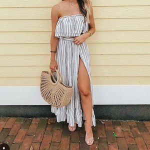 Striped Set- skirt and strapless crop top